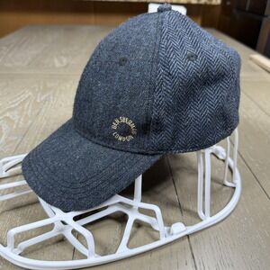 Ben Sherman Hat Cap Strap Back Gray Blue Tweed Herringbone Leather Strap Mens